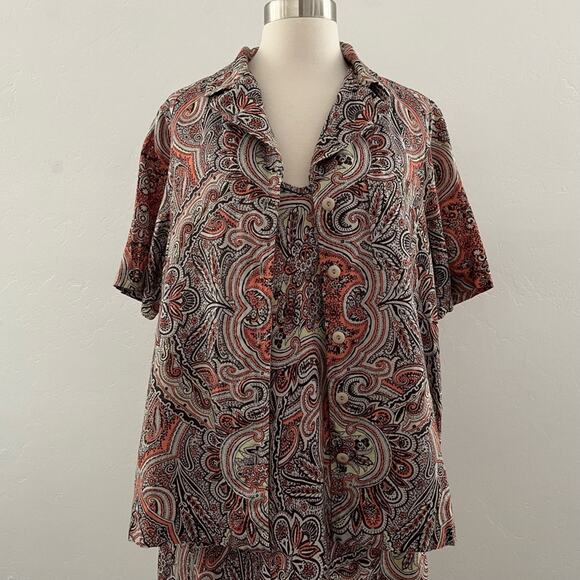 Flax Sleeveless Dress Button Up Top 2 Piece Set Linen Quiet Luxury Paisley Small - Picture 2 of 13
